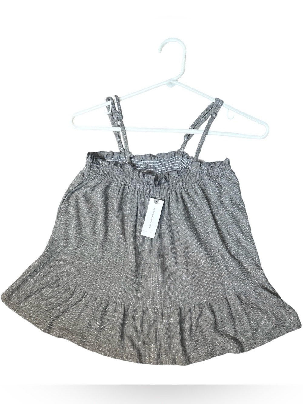 AMADI by Anthropologie Gray Shimmery Cami Tank Top